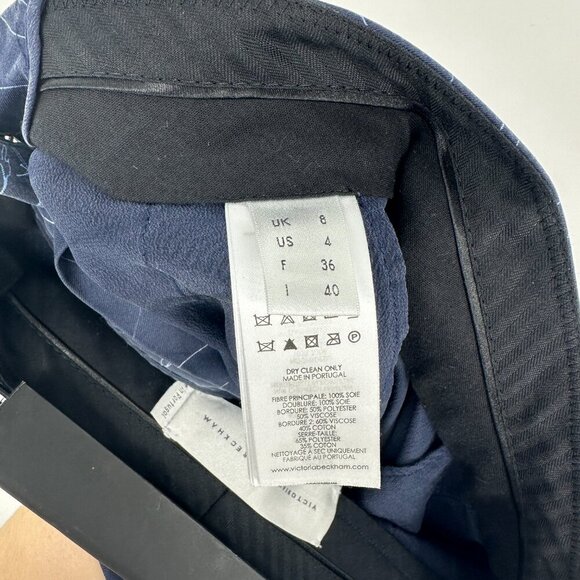 Victoria Beckham Cropped Pyjama Silk Trousers Abstract Swan Print Navy 4 - Picture 9 of 10